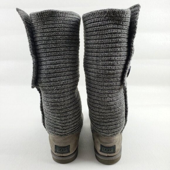 Ugg Cardy Knit Tall Boot Womens 8 Gray Pull On Button Up Sweater Winter Cozy - Picture 11 of 14